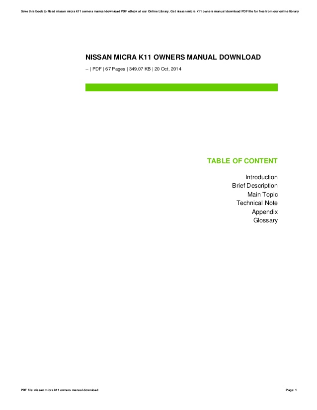 Download Nissan Micra K11 Owners Manual Free